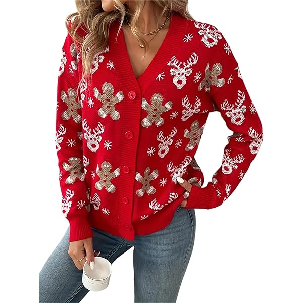 トップス andequal unique button cardigan red women-knitted-polyester-